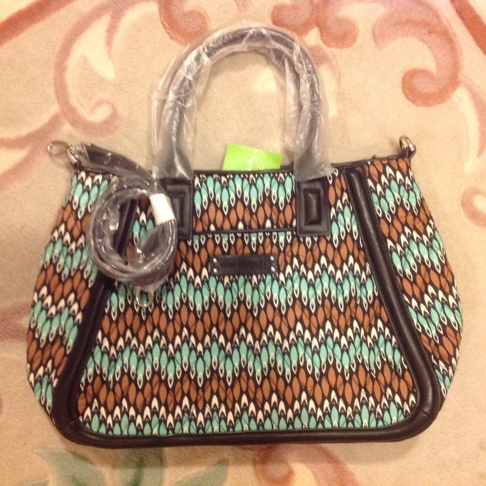 Vera Bradley Trimmed Trapeze Satchel in Sierra Stream with Black 14598 339481 BO